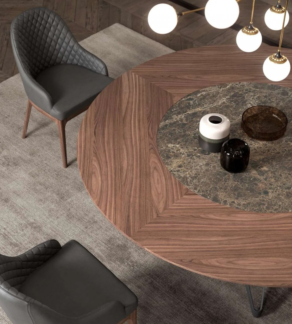 OZZIO DNA Table fixe de structure en métal et Plateau centrale tournant en Céramique 